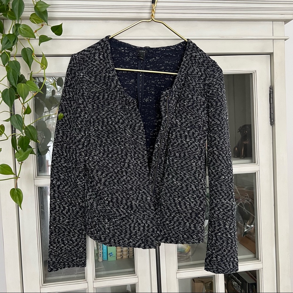 J. Crew Micro Tweed Zip Jacket in Navy